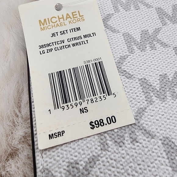 Michael Kors NWT white‎ monogram print yellow accents authentic large wallet - Picture 4 of 10